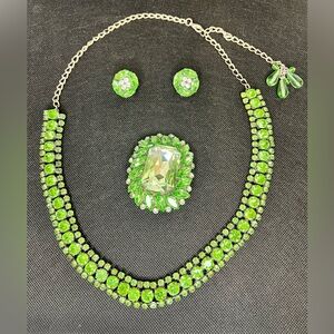 Vintage D. Pollak Green Jewel Necklace & Brooch & Clip-On Earrings GREEN Canada